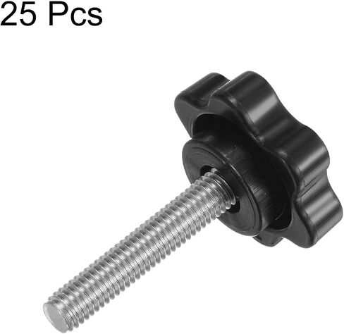 HARFINGTON 25pcs Star Knobs M5 x 12mm 304 Stainless Steel Threaded Stud 25mm Plastic 6-Star Head Hand Tightening Thumb Screw Clamping Jig Knob Handle, Black in Saudi Arabia