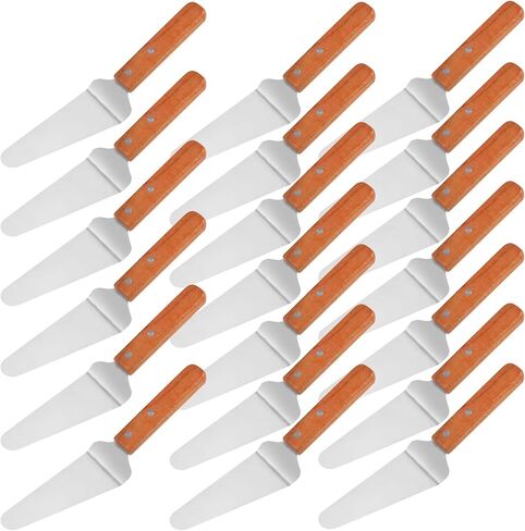 20 Pack Wood Handle Pizza Pie Server Stainless Steel Cake Server, Cake Holder Transfer Triangular Spade Spatula Shovel for Pizza Cake Biscuit Baking in Kuwait