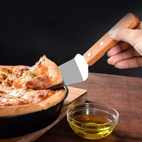 20 Pack Wood Handle Pizza Pie Server Stainless Steel Cake Server, Cake Holder Transfer Triangular Spade Spatula Shovel for Pizza Cake Biscuit Baking in Kuwait