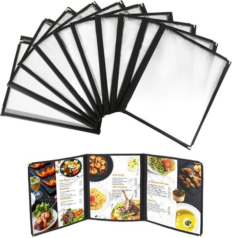 Menu Holder 10 Pack Restaurant Menu Covers Menu Covers 8.5 x 11 Inch Menu Cover Clear Viewing Surface Menu Holders for Restaurant, Bar, Cafe (1 Page 2 View) in Saudi Arabia