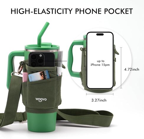Water Bottle Carrier Bag with Strap for Stanley Cup Accessories 40oz, Elastic Phone Pocket Anti-Pilling Velcro, Insulated Water Bottle Holder Pouch with Strap for Stanley 40 oz Tumbler in Saudi Arabia