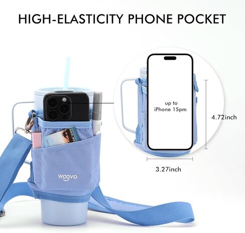 Water Bottle Carrier Bag with Strap for Stanley Cup Accessories 40oz, Elastic Phone Pocket Anti-Pilling Velcro, Insulated Water Bottle Holder Pouch with Strap for Stanley 40 oz Tumbler in Saudi Arabia