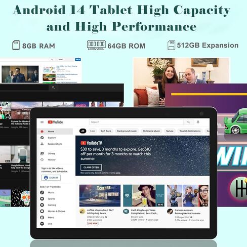 2024 Newest Android 12 Tablet, 10.4 inch Tablet, 16GB+128GB Tablet with 1TB Expand, Octa Core Processor Android Tablets, 2000 * 1200 FHD, 2.4G/5G WiFi 6, 7000mAh, BT 5.0, 5MP+13MP Dual Camera,Games in Kuwait