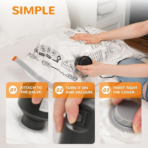 [2024 NEW] 30 Pack Vacuum Storage Bag (5 Jumbo/5 Large/5 Medium/5 Small/10 Roll) | Electric Pump | Space Saver | Rapid Vacuum | Double Zip | Clip Stopper | Clothes, Blanket Compression and Travelling in Saudi Arabia
