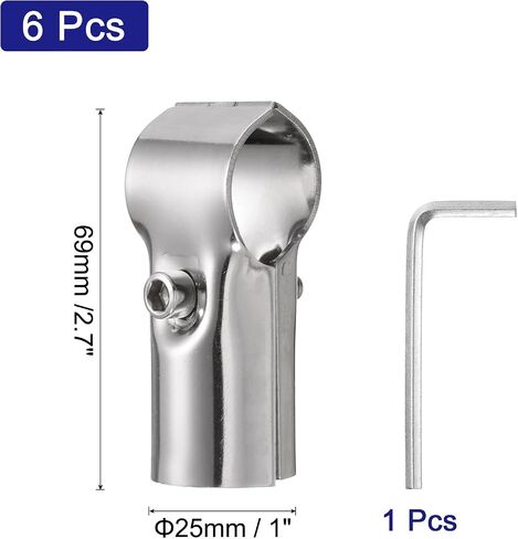 uxcell 4Pcs 180 Degree Structural Pipe Connectors 2 Way End Rails Clamp with Wrench Stainless Steel Corner Pipe Fittings for DIY Shelf Garden Support 1" Fit Pipe Dia, Silvery in Saudi Arabia