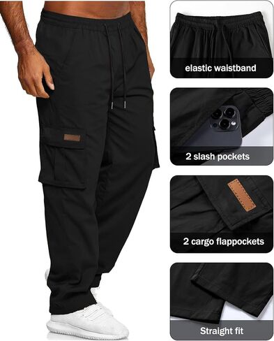 Men's Casual Cargo Sweatpants Waist Drawstring Joggers Hiking Tactical Pants for Men with Pockets in Saudi Arabia