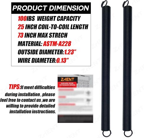 Pair of 180 lbs Heavy Duty Garage Door Extension Springs Stretch Spring,High Precision Electrophoresis Black Coated for Corrosion Resistance,MIN 18000 Cycles for 7ft Garage Door Springs Replacement in Kuwait