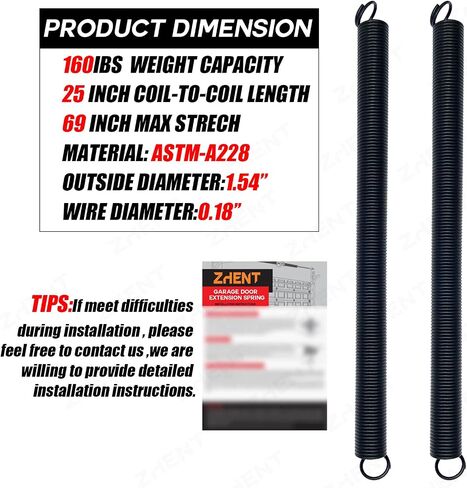 Pair of 180 lbs Heavy Duty Garage Door Extension Springs Stretch Spring,High Precision Electrophoresis Black Coated for Corrosion Resistance,MIN 18000 Cycles for 7ft Garage Door Springs Replacement in Kuwait