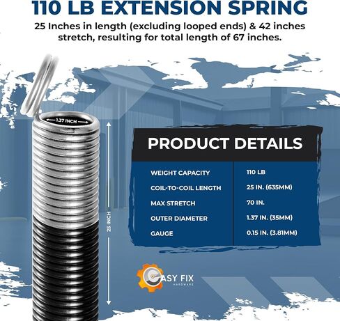 110 lb. Heavy-Duty Double-Looped Garage Door Extension Spring (2-Pack) - White | Springs for Overhead Garage Door Hardware Repair | Minimum 30,000 Cycles for 7' Feet Garage Door in Saudi Arabia