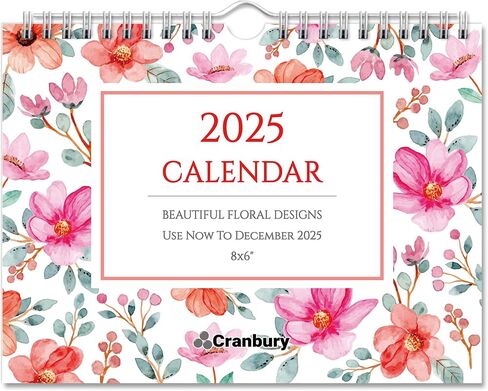 CRANBURY Small 8x6" Wall Calendar 2025-2026 (Floral), Use July 2025 to Dec 2026, Mini Monthly Hanging Calendar, Gorgeous Flower Designs, Use on Bulletin Board, Fridge, or on Desk, Includes Stickers in Saudi Arabia