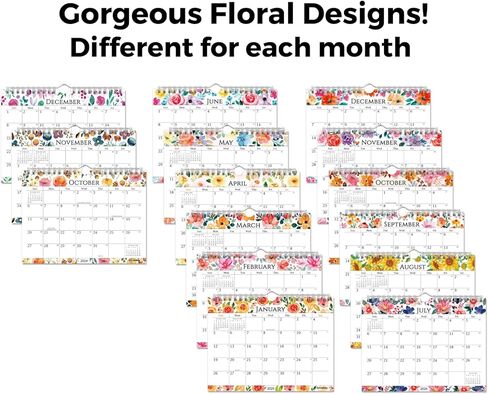 CRANBURY Small 8x6" Wall Calendar 2025-2026 (Floral), Use July 2025 to Dec 2026, Mini Monthly Hanging Calendar, Gorgeous Flower Designs, Use on Bulletin Board, Fridge, or on Desk, Includes Stickers in Saudi Arabia