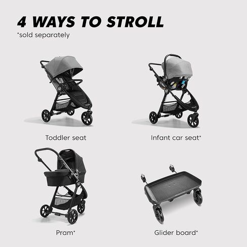 عربة أطفال فردية Baby Jogger City Mini GT2، سلسلة صديقة للبيئة، ضباب أردوازي، استخدام في أربعة اتجاهات مع محولات مقعد السيارة للرضع متضمنة in Kuwait