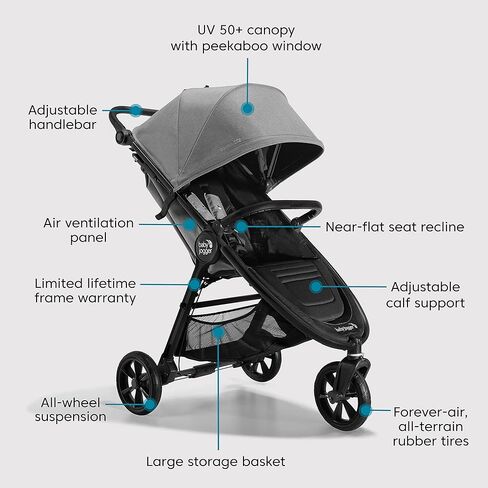 عربة أطفال فردية Baby Jogger City Mini GT2، سلسلة صديقة للبيئة، ضباب أردوازي، استخدام في أربعة اتجاهات مع محولات مقعد السيارة للرضع متضمنة in Kuwait