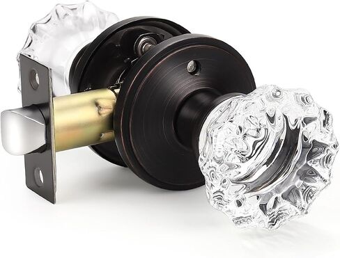 KNOBWELL Privacy Glass Door Knob Crystal Regency Fluted Door Knob with Victorian Plate Rosette in Oil Rubbed Bronze Set of 2 in Saudi Arabia