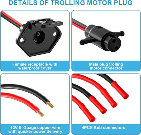 مجموعة قابس ومقبس محرك التصيد من BetyBedy، مجموعة مقابس محرك التصيد 12 فولت 8 قياسات، مقبس توصيل سريع لمحرك التصيد ذكر وأنثى، مقبس توصيل سريع لمعظم محركات التصيد، محرك القارب الكهربائي in Kuwait