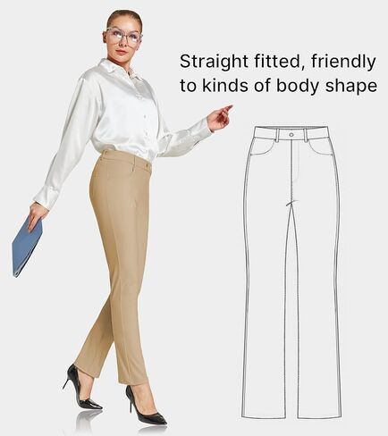 Women's Yoga Dress Pants Stretch Business Casual Work Slacks Office Golf Trousers Pants Straight Leg 4 Pockets in Kuwait