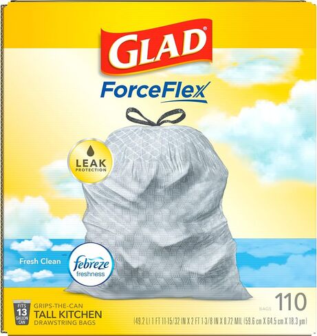 Glad ForceFlex Drawstring Trash Bags, 13 Gal, Fragrance Free, 110 Ct, Pack May Vary in Saudi Arabia