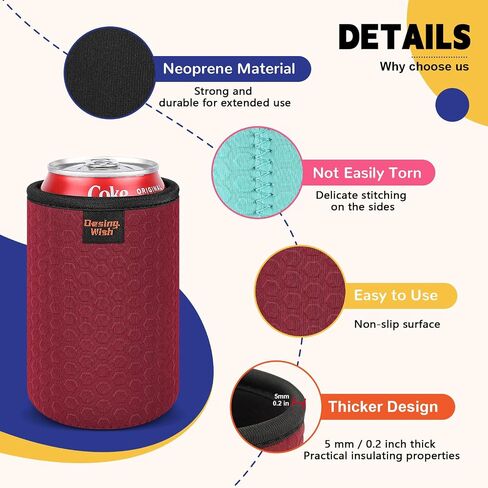 تصميم أتمنى 12oz يمكن تبريد الأكمام، 12 أوقية البيرة القياسية يمكن الأكمام عدم الانزلاق النيوبرين صودا البوب ​​علب مبردات الأكمام المشروبات عازل حامل زجاجات البيرة مبردات 4 حزمة (أحمر / أسود / أزرق / سماوي) in Kuwait