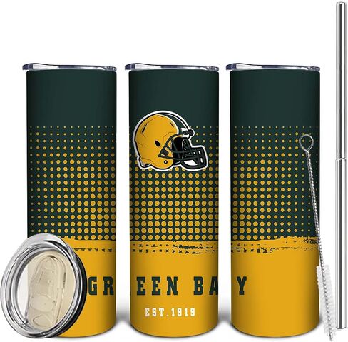 20oz Football Green Bay Stainless Steel Tumbler with Lid and Straw for Football Fans Gifts,Football City Team Color Year Skinny Travel Tumbler Cup for Men Women Keeps Drinks Cold & Hot in Saudi Arabia