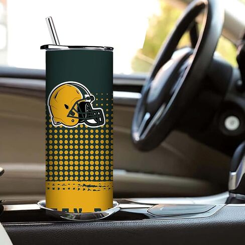 20oz Football Green Bay Stainless Steel Tumbler with Lid and Straw for Football Fans Gifts,Football City Team Color Year Skinny Travel Tumbler Cup for Men Women Keeps Drinks Cold & Hot in Saudi Arabia