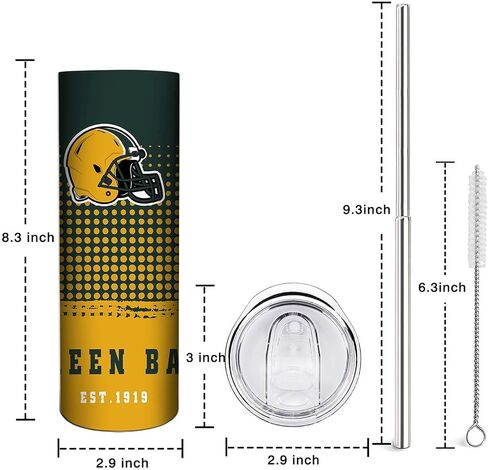 20oz Football Green Bay Stainless Steel Tumbler with Lid and Straw for Football Fans Gifts,Football City Team Color Year Skinny Travel Tumbler Cup for Men Women Keeps Drinks Cold & Hot in Saudi Arabia