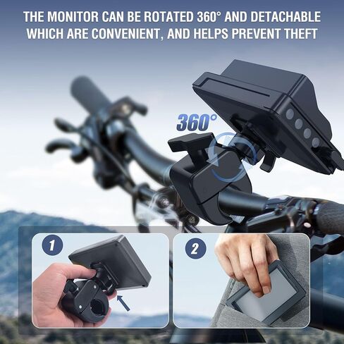 مرآة دراجة المقود PARKVISION، كاميرا رؤية خلفية للدراجة مع مظلة شمسية مضادة للوهج، شاشة 4.3 بوصة HD 1080P، بطارية 8000 مللي أمبير، رؤية زاوية واسعة 120 درجة، كاميرا الدراجة للجبال، الدراجة الإلكترونية، دراجة الطريق in Kuwait