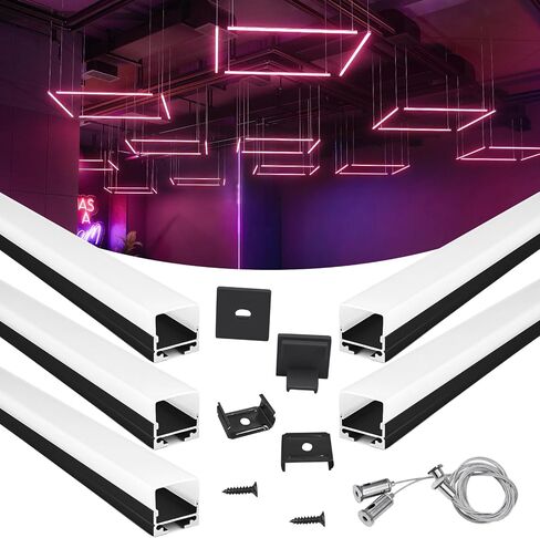 Muzata 5 حزمة 3.3FT/1M قناة شريط LED بدون بقع مع سلك تعليق مناسب للماء شريط LED ضوء فضي من الألومنيوم LED قناة ناشر ضوء LED U116 WW 1M in Saudi Arabia