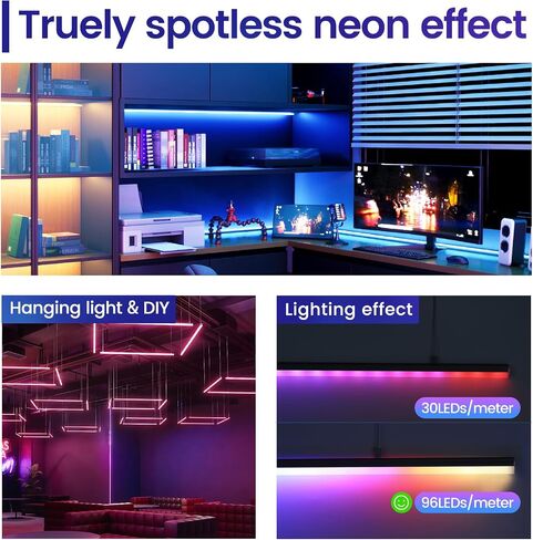 Muzata 5 حزمة 3.3FT/1M قناة شريط LED بدون بقع مع سلك تعليق مناسب للماء شريط LED ضوء فضي من الألومنيوم LED قناة ناشر ضوء LED U116 WW 1M in Saudi Arabia