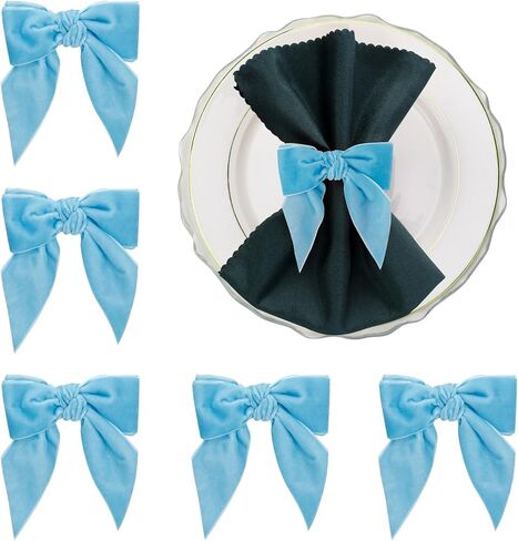 Christmas Napkin Rings, Green Bow Napkin Holder Rings, Chic Velvet Napkin Buckle for Holiday Birthday Party Anniversary Dinner Wedding Dining Table Decoration (Set of 6) in Saudi Arabia