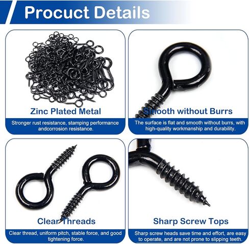 MroMax 200Pcs Screw Eyes Assortment Kit, 0.73" 0.77" 0.90" 1" 1.09" 1.18" 1.39" 1.58" 1.81" Silver Zinc Plated Eyelet Screws, Silver Metal Small Tapping Screw Hooks Ring for Wood Hanging Artwork in Saudi Arabia
