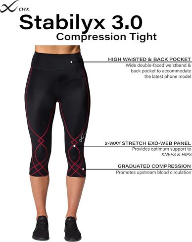 CW-X Women's Stabilyx 3.0 Joint Support 3/4 Capri Compression Tight, High-Rise Leggings with Back Phone Pocket for Running in Kuwait