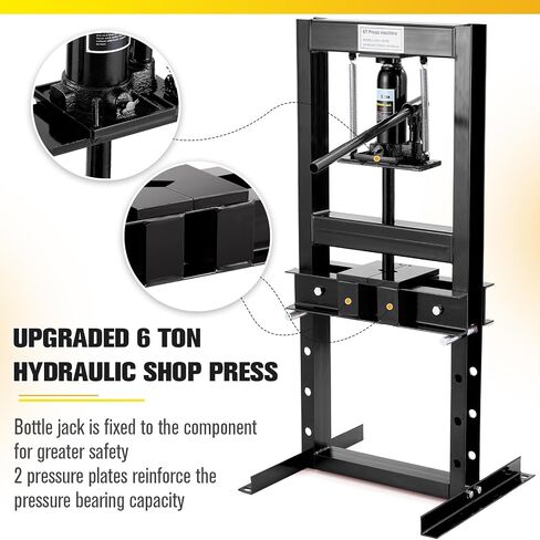 6-Ton Hydraulic Press, Heavy Duty H-Frame Benchtop Hydraulic Shop Press with Press Plates, Adjustable Working Table Height, Black in Saudi Arabia