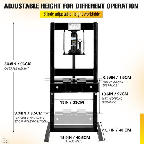 6-Ton Hydraulic Press, Heavy Duty H-Frame Benchtop Hydraulic Shop Press with Press Plates, Adjustable Working Table Height, Black in Saudi Arabia