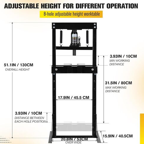 6-Ton Hydraulic Press, Heavy Duty H-Frame Benchtop Hydraulic Shop Press with Press Plates, Adjustable Working Table Height, Black in Saudi Arabia