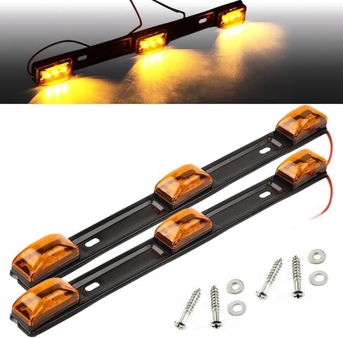 NEW SUN 15" 3 Lights 9 LED Identification Light Bar - 2 Pcs Amber Clearance Waterproof, Black Stainless Steel Braket, Surface Mount Sealed ID Indicator for Trucks Trailers Camper RVs in Saudi Arabia