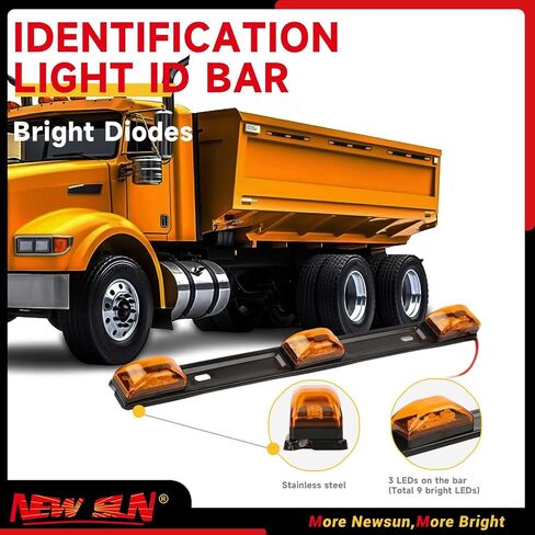 NEW SUN 15" 3 Lights 9 LED Identification Light Bar - 2 Pcs Amber Clearance Waterproof, Black Stainless Steel Braket, Surface Mount Sealed ID Indicator for Trucks Trailers Camper RVs in Saudi Arabia