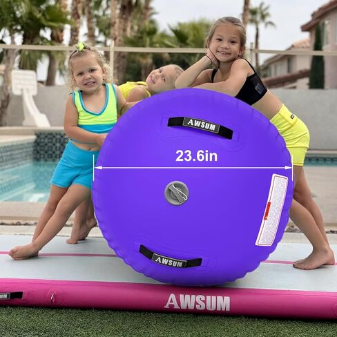 AWSUM 4ft L x 2.5ft Diam الجمباز الهواء الأسطوانة تراجع حصيرة برميل Backbend المدرب لمعدات الصالة الرياضية نفخ مع مضخة كهربائية in Kuwait