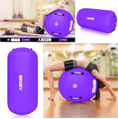AWSUM 4ft L x 2.5ft Diam الجمباز الهواء الأسطوانة تراجع حصيرة برميل Backbend المدرب لمعدات الصالة الرياضية نفخ مع مضخة كهربائية in Kuwait