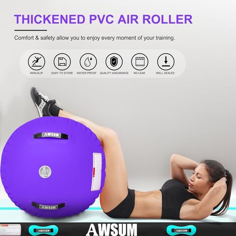 AWSUM 4ft L x 2.5ft Diam الجمباز الهواء الأسطوانة تراجع حصيرة برميل Backbend المدرب لمعدات الصالة الرياضية نفخ مع مضخة كهربائية in Kuwait