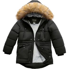 Boy's Winter Coat Waterproof Kids Puffer Jacket Thicken Parka Fleece Lined Bubble Ski Snow Outerwear with Fur Hood in Kuwait