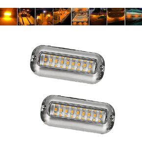 2Pcs Red Marine Boat LED Lights,27 LEDs Waterproof IP68 Stainless Steel Boat Deck Dock Lights,Pontoon Boat Transom Lights Yacht Trailer Stern Navigation Light Interior Lights,1200LM