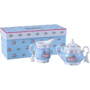 London Boutique Porcelain Teapot Sugar Bowl and Cream Milk Jug Shabby Chic Vintage Floral in Gift box 40oz (Cream & Sugar Set Rose Pink)