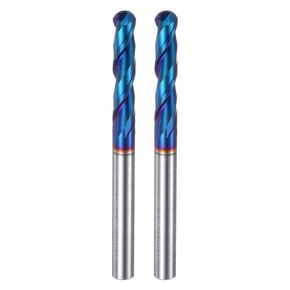 uxcell 2pcs Tapered Ball Nose End Mill CNC Router Bit, 1/8" Radius 1/4" Shank Solid Carbide Nano Coated Upcut Spiral 2 Flutes Cutter Milling Tool, 1/4" Dia 3" Total Length