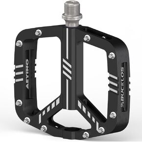BUCKLOS MTB Flat Pedals Mountain Bike Pedals, 3 Bearings CNC Adult Road Bike Pedals, Bicycle Platform Aluminum Alloy Non-Slip Pedal for Gravel Bike/BMX 9/16"(Black)
