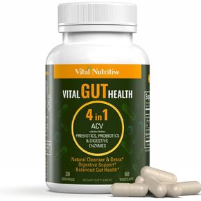 Vital Gut Health 4in1 Formula with Apple Cider Vinegar, Prebiotics & Probiotics, Digestive Enzymes for Strong Immunity Support and Complete Gut and Digestion Support