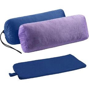 MABOZOO Yoga Bolster Pillow Set, Rectangular Yoga Pillow with Extra Washable Cover and Storage Bag, Yoga Meditation Pillow for Yoga Practice, Restorative Yoga, Meditation (Dark Blue & Blue)