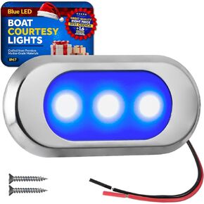 Five Oceans Ultra-Flat LED Boat Courtesy Lights, Warm White - Boat Interior Lights, 12-Volt, Oculus Style 3-1/8 x 1-7/16 x 3/16 inch - Waterproof LED Marine Lights for Boats Pontoon RVs - FO4806