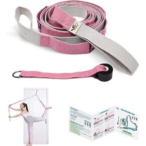HiRui Stretching Strap Yoga Strap with Door Anchor, 14-Loops Non-Elastic Stretch Straps for Physical Therapy, Pilates, Dance, Gymnastics | Stretch Band with Workout Guide for Women & Men