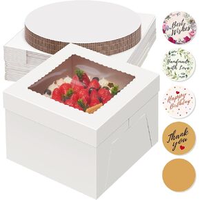Kootek 20pcs Cake Boxes with Cake Boards (10 Boxes & 10 Boards), 10x10x8 Inches White Bakery Box with Window, Large Baking Boxes, Square Cake Box for Multi-Layer Cakes, Cake Decorating Supplies