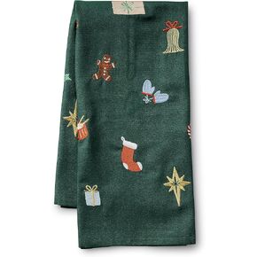 RIFLE PAPER CO. Fruit Stand Embroidered Tea Towel - Stylish Embroidered Cotton Towel with Ricrac Border, 28" L x 21" W, Perfect Addition for Kitchens to Increase Culinary Style, Machine-Washable
